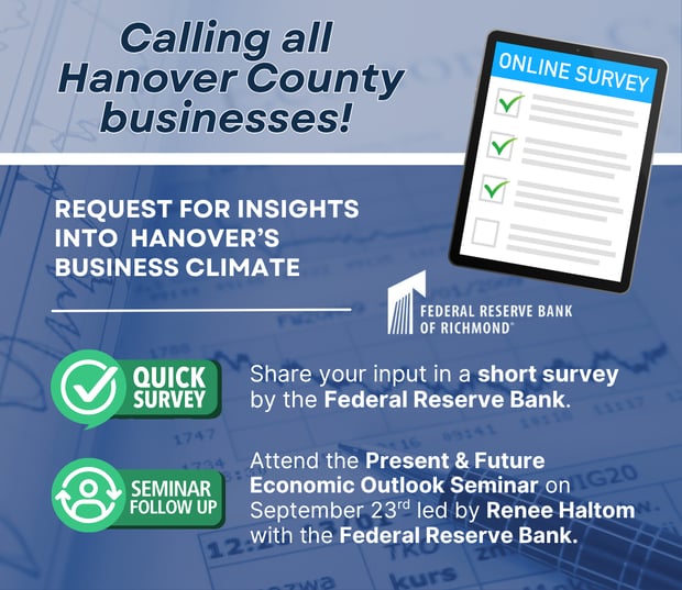 Image shaking for businesses to take the Hanover Business Survey curated by the Federal Reserve Bank of Richmond.  A link is provided in the accompanying text.